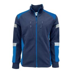   Munkavédelmi polár kardigán 46593 sötétkék-égkék fényvisszaverő csikkal M