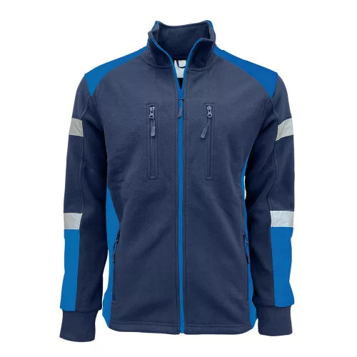 Munkavédelmi polár kardigán 46593 sötétkék-égkék fényvisszaverő csikkal M