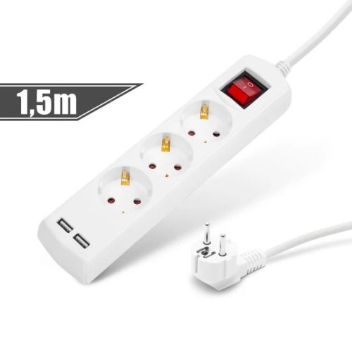XWATT elosztó 3-as 1,5m 2xUSB 