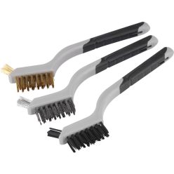   EXTOL drótkefe klt., 3 db: nylon-, réz- és rozsdamentes acél szál, 3×8 sor, 180mm, kétkomponensű TPR+PP puha műanyag nyél.cik.8803901