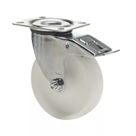 Kerék fehér poliamid,forgó-fékes 100 hátfuratos LER-PO 100G-FI