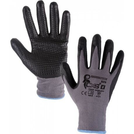 NAPA R060002SE09 SZÜRKE KÖTÖTT KESZTYŰ, FEKETE NITRILBE MÁRTVA, PVC PÖTTYÖS (9)