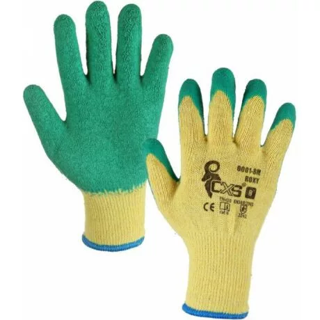 ROXY 0001-9L ZÖLD LATEXBA MÁRTOTT SÁRGA PE/ PAMUT KESZTYŰ (9)