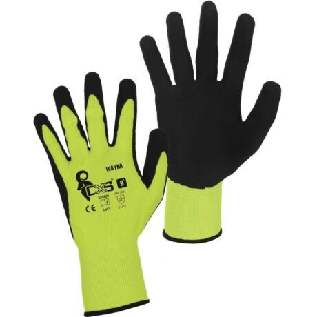 WAYNA 352003616010 FEKETE LATEXBE MÁRTOTT SÁRGA KESZTYŰ, CSÚSZÁSGÁTLÓ FELÜLET  10-ES (10)