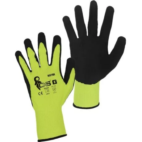 WAYNA 352003616008  FEKETE LATEXBE MÁRTOTT SÁRGA KESZTYŰ, CSÚSZÁSGÁTLÓ FELÜLET  8 -AS (8)