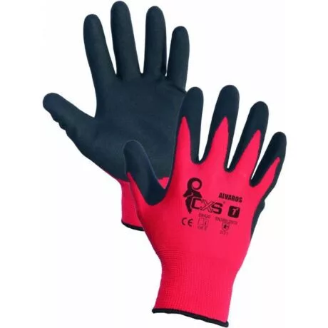 ALVAROS 341000226006  FEKETE NITRILBE MÁRTOTT RÓZSASZÍN NYLON KESZTYŰ (6)