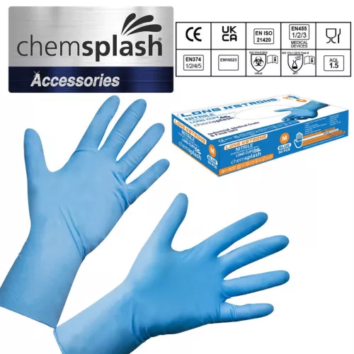 Chemsplash Long n Strong egyszerhasználatos púdermentes nitril kesztyű (50db)