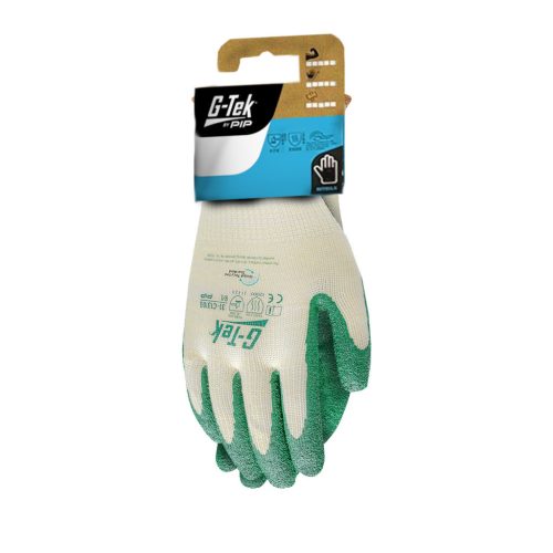 G-TEK újrahasznosított poliészter, latex tenyérmártott munkavédelmi kesztyű - bliszteres (10/XL)
