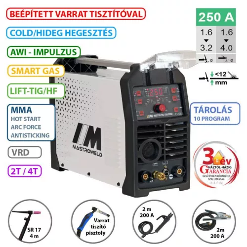 MASTRO TIG-250 DC COLD hegesztő inverter +  varrat tisztító
