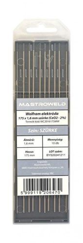 Wolfram elektróda 175 x 1,6 mm szürke (CeO2 - 2%) MW