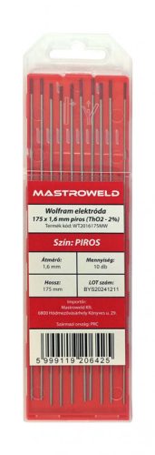 Wolfram elektróda 175 x 1,6 mm piros (ThO2 - 2%) MW