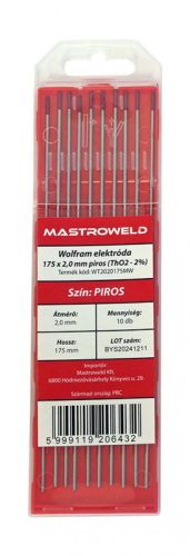 Wolfram elektróda 175 x 2,0 mm piros (ThO2 - 2%) MW