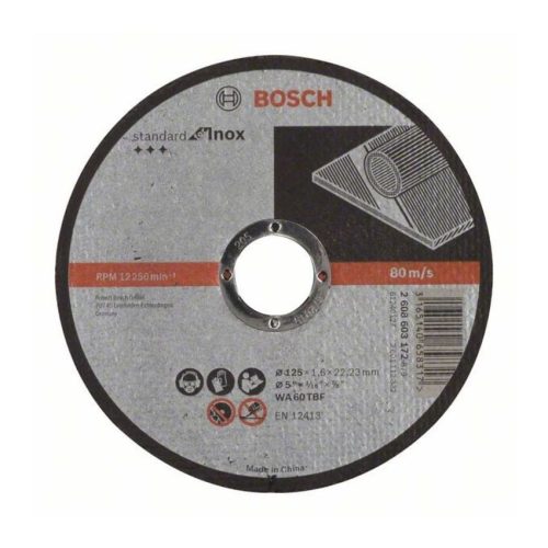 Bosch PRO Stainless Steel and Metal kötőanyaggal készült vágótárcsa, 125 x 1 x 22,23 mm, egyenes