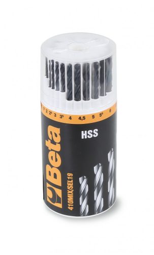 BETA 410MIX/SEL19 13 darab 410 típusú csigafúróból és 6 darab keményfémlapkás fúróból álló készlet műanyag dobozban  (BETA 410MIX/SEL 19)