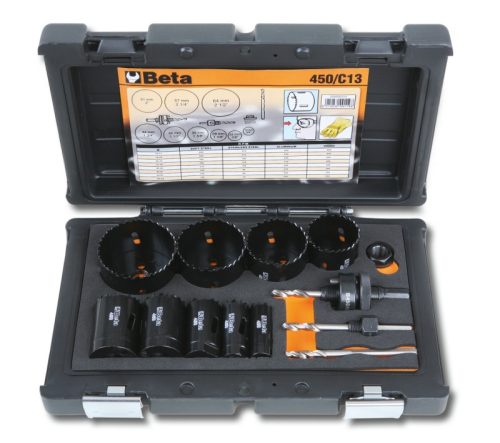 BETA 450/C13 HSS/Bimetall-koronafúrókészlet gáz és vízvezetékszerelőknek ütésálló műanyag dobozban (BETA 450/C 13)