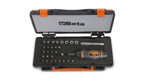 BETA 583/C31 1 nyomatékcsavarhúzó, 8 hatlapú dugókulcs, 20 csavarhúzóbetét és 2 tartozék fémdobozban hőformált tálcában (BETA 583/C31)