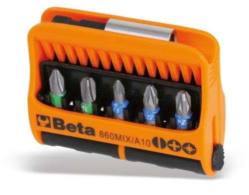 BETA 860MIX/A10 10 csavarhúzóbetét és mágneses betéttartó, műanyag dobozban  (BETA 860MIX/A10")