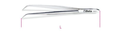 BETA 991 130 Hajlított végű csipesz lekerekített fogazott heggyel, rozsdamentes acélból, polírozott (BETA 991)