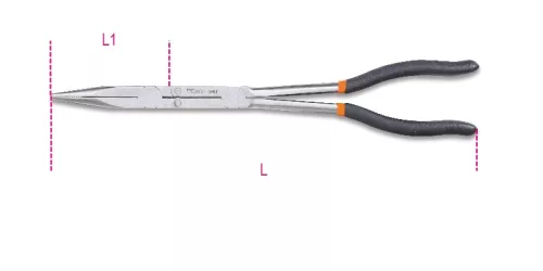 BETA 1009L/D Extrahosszú, félkerekcsőrű recézett műszerészfogó kettős csuklóval kétrétegű, csúszásgátló PVC bevonatú nyéllel (BETA 1009L/D)