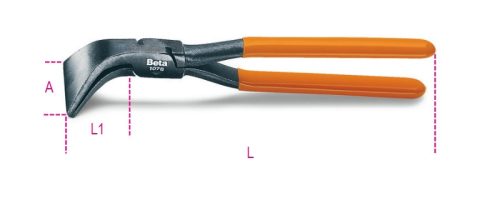 BETA 1078 280 45°-os hajlított szélescsőrű bádogos fogó, barnított, PVC-bevonattal (BETA 1078)