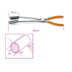   BETA 1474L Gyertyakiszedő fogó, 15°-os hajlított pofával, hosszított kivitel, krómozott, PVC-bevonatú szárral (BETA 1474L)