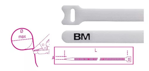 BETA BMBV2312 Tépőzáras kábelkötegelő szalag, fehér (10 db)