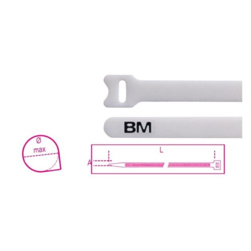 BETA BMBV2319 Tépőzáras kábelkötegelő szalag, fehér (10 db)