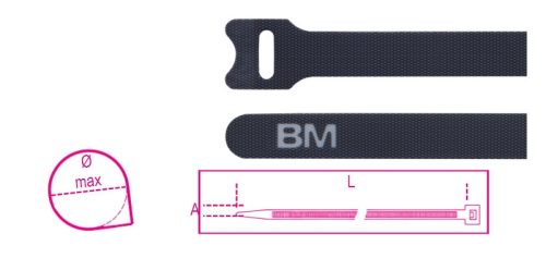 BETA BMNV2312 Tépőzáras kábelkötegelő szalag, fekete (10 db)