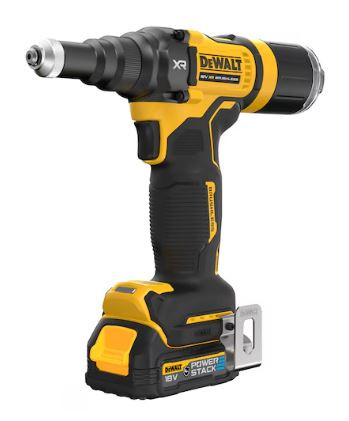 DEWALT 18V XR szénkefe nélküli 4.8 mm-es szegecshúzó - 1x1.7Ah Gumírozott POWERSTACK akku, TSTAK kofferben