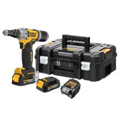   DEWALT 18V XR szénkefe nélküli 6.3 mm-es szegecshúzó, 2x1.7Ah Gumírozott POWERSTACK akku, TSTAK kofferben
