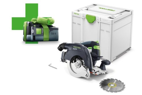 Festool Akkus kézi billenőbúrás körfűrész HKC 55 EB-Basic-5,0 ajándék akkumulátorral