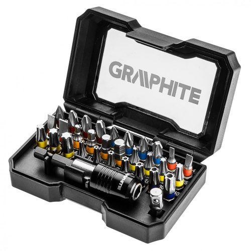 Graphite Csavarhúzó bitkészlet, 32db, bitek 25mm - 30db, adapter 1/4" - 1db, mágneses bittartó - 1db