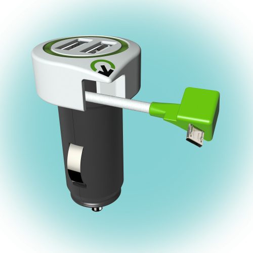 Q2 power Autós USB töltő "Triple USB Car Charger Micro USB Connector" (3.100110)