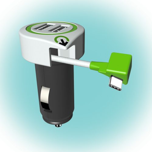 Q2 power Autós USB töltő "Triple USB Car Charger USB Type C Connector" (3.100130)