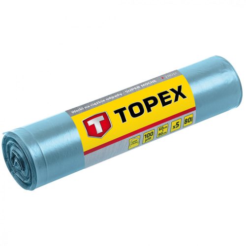Topex Szemetesszák 80 l, Nagy teherbírású, kék, 5 db/tekercs, méretek:60x90 cm, vastagság: 100 mic, LDPE fólia