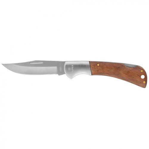 Topex Összecsukható kés retesszel, 8cm penge, fa markolat