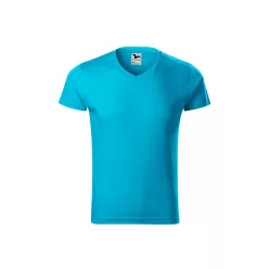 MALFINI SLIM FIT V-neck férfi póló türkiz -S