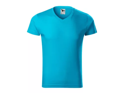 MALFINI SLIM FIT V-neck férfi póló türkiz -S