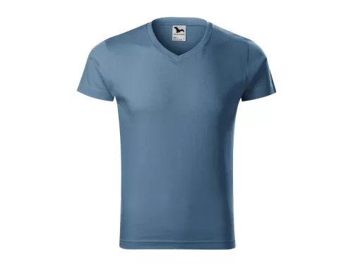 MALFINI SLIM FIT V-neck férfi póló farmerkék -2XL