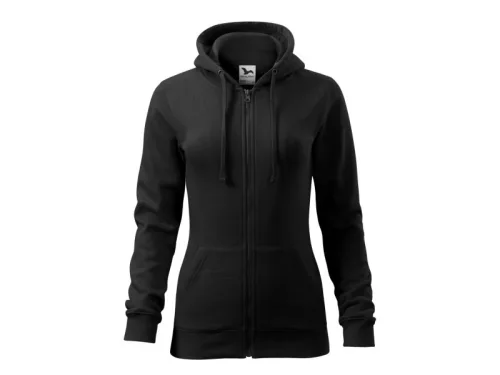 MALFINI TRENDY ZIPPER női kapucnis pulóver fekete -2XL