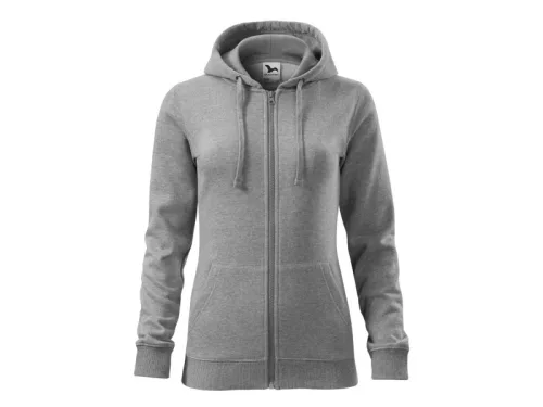 MALFINI TRENDY ZIPPER női kapucnis pulóver sötétszürke melírozott -XS