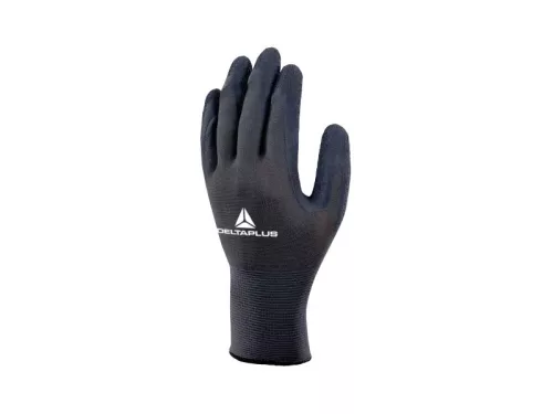DELTA PLUS VE630 kötött poliészter védőkesztyű latex mártott tenyér szürke-fekete -09
