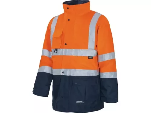 VIZWELL láthatósági 5 az 1-ben parka fluo narancs-tengerkék - L