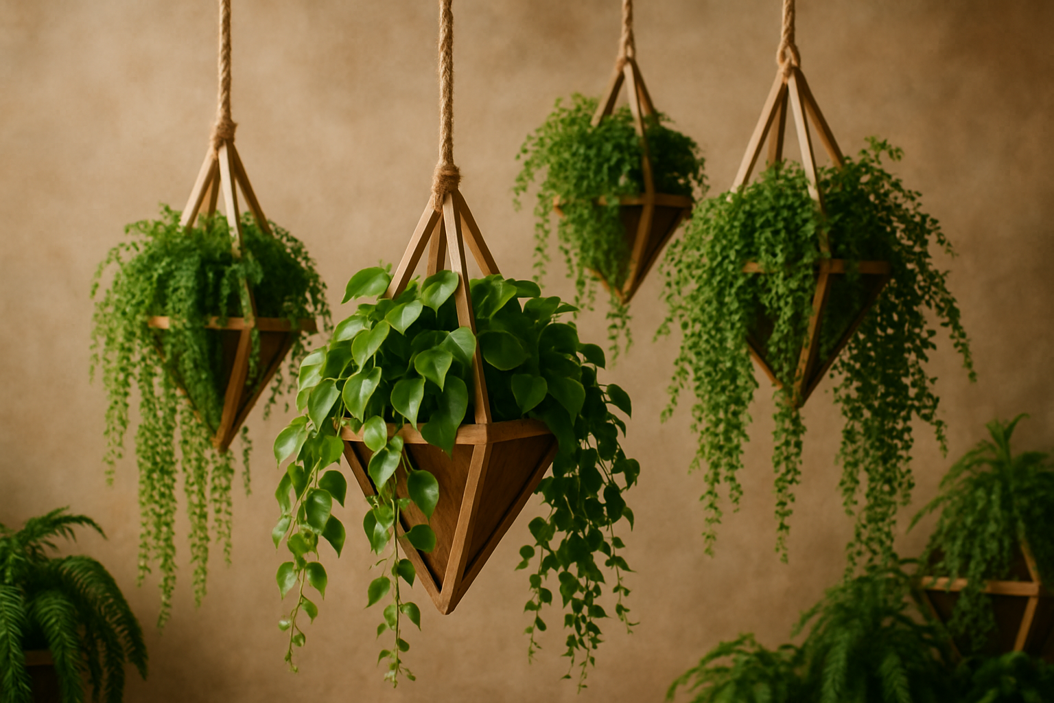 Függesztett növénytartó fából 